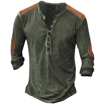 Ανδρικό μπλουζάκι με αντίθεση χρώματος με ρετρό ραφές Henley μακρυμάνικο μπλουζάκι για άντρες Άνοιξη φθινόπωρο, βαμβακερά χαλαρά μπλουζάκια casual Tees EU Size 5XL