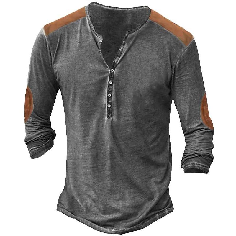 Ανδρικό μπλουζάκι με αντίθεση χρώματος με ρετρό ραφές Henley μακρυμάνικο μπλουζάκι για άντρες Άνοιξη φθινόπωρο, βαμβακερά χαλαρά μπλουζάκια casual Tees EU Size 5XL