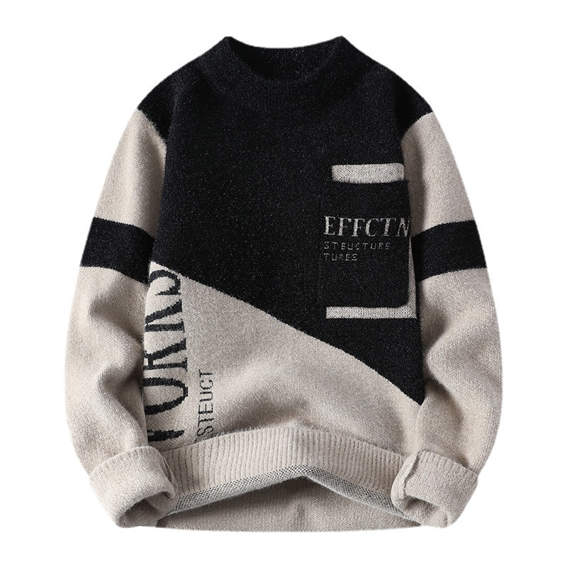 New Fashion meeste Colorblock kampsun Mood mugav mitmekülgne õhuke pikkade varrukatega poolkilpkaelusega kootud topp M-3XL