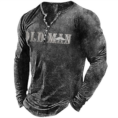 Vintage muška majica kratkih rukava STARCI Slovo grafičke majice pamučne majice s 3D printom dugih rukava Henley majica prekomjerne muške gornje odjeće