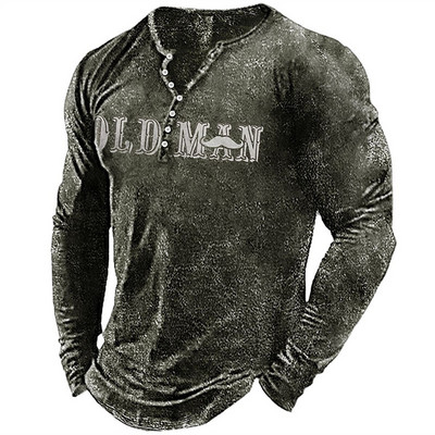 Vintage muška majica kratkih rukava STARCI Slovo grafičke majice pamučne majice s 3D printom dugih rukava Henley majica prekomjerne muške gornje odjeće