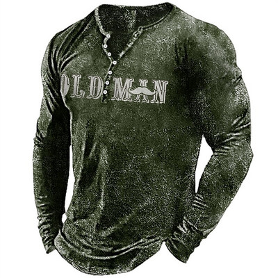 Vintage muška majica kratkih rukava STARCI Slovo grafičke majice pamučne majice s 3D printom dugih rukava Henley majica prekomjerne muške gornje odjeće