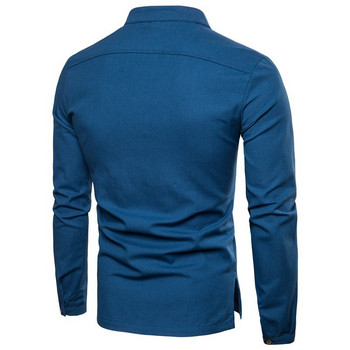Άνοιξη 2023 Νέα Ανδρικά λινό μπλουζάκια από βαμβακερό ύφασμα κινέζικου στυλ με μακρυμάνικο μπλουζάκι ανδρικό μονόχρωμο αναπνεύσιμο λινό μπλουζάκι