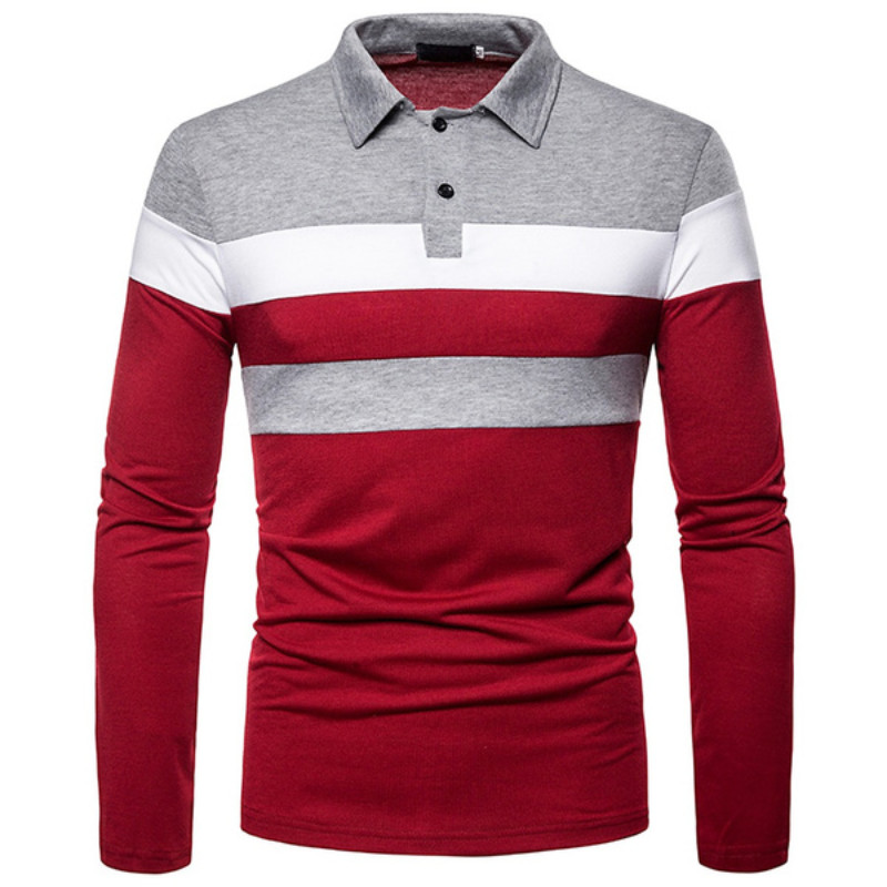 Noi tricouri cu mâneci lungi contrastante pentru bărbați Cămăși casual cu revere cusături yoga Top casual Îmbrăcăminte sportivă pentru bărbați