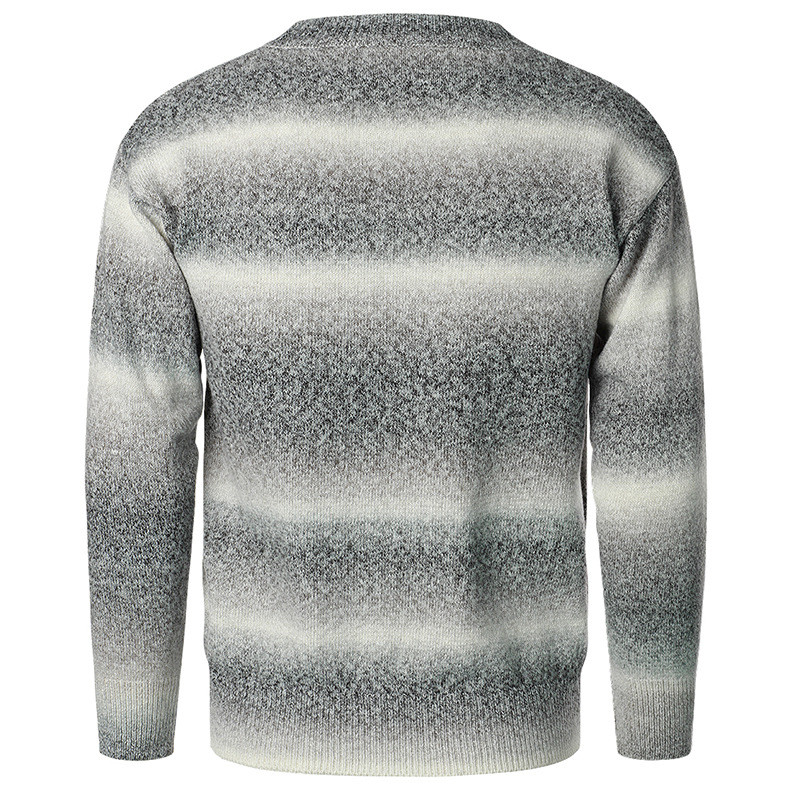 Νέο ανδρικό πουλόβερ πουλόβερ με λαιμόκοψη πουλόβερ με ντεγκραντέ ριγέ πλεκτό μπλουζάκι