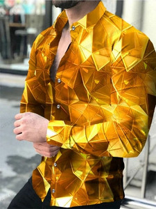 Pikkade varrukatega Hawaii särgid Kolmemõõtmelised 3D-prindiga revääriga särgid Meeste moodsad särgid Geomeetriline rannapluus Luksuslikud meesterõivad