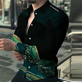 Pikkade varrukatega Hawaii särgid Kolmemõõtmelised 3D-prindiga revääriga särgid Meeste moodsad särgid Geomeetriline rannapluus Luksuslikud meesterõivad