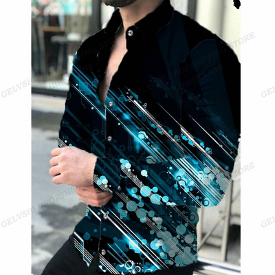 Pikkade varrukatega Hawaii särgid Kolmemõõtmelised 3D-prindiga revääriga särgid Meeste moodsad särgid Geomeetriline rannapluus Luksuslikud meesterõivad