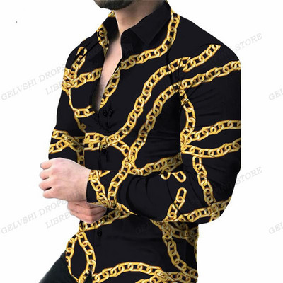 Pikkade varrukatega Hawaii särgid Kolmemõõtmelised 3D-prindiga revääriga särgid Meeste moodsad särgid Geomeetriline rannapluus Luksuslikud meesterõivad