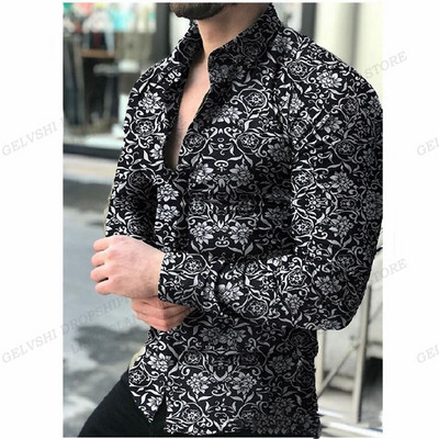 Pikkade varrukatega Hawaii särgid Kolmemõõtmelised 3D-prindiga revääriga särgid Meeste moodsad särgid Geomeetriline rannapluus Luksuslikud meesterõivad