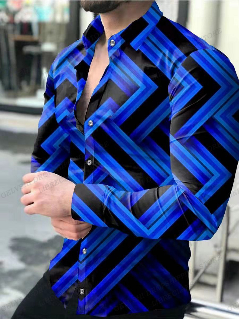 Pikkade varrukatega Hawaii särgid Kolmemõõtmelised 3D-prindiga revääriga särgid Meeste moodsad särgid Geomeetriline rannapluus Luksuslikud meesterõivad