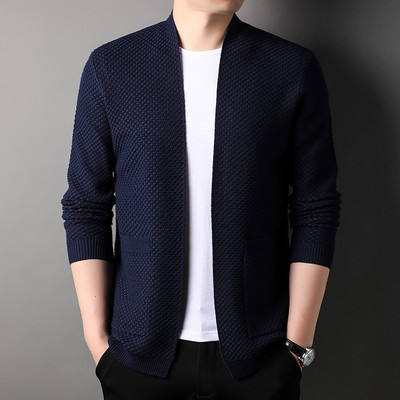 Kevadine sügismood Slim Fit kootud kardigan meeste ühevärviline kampsun mantel Kudumine vabaaja Korea kampsunid meeste ülerõivad