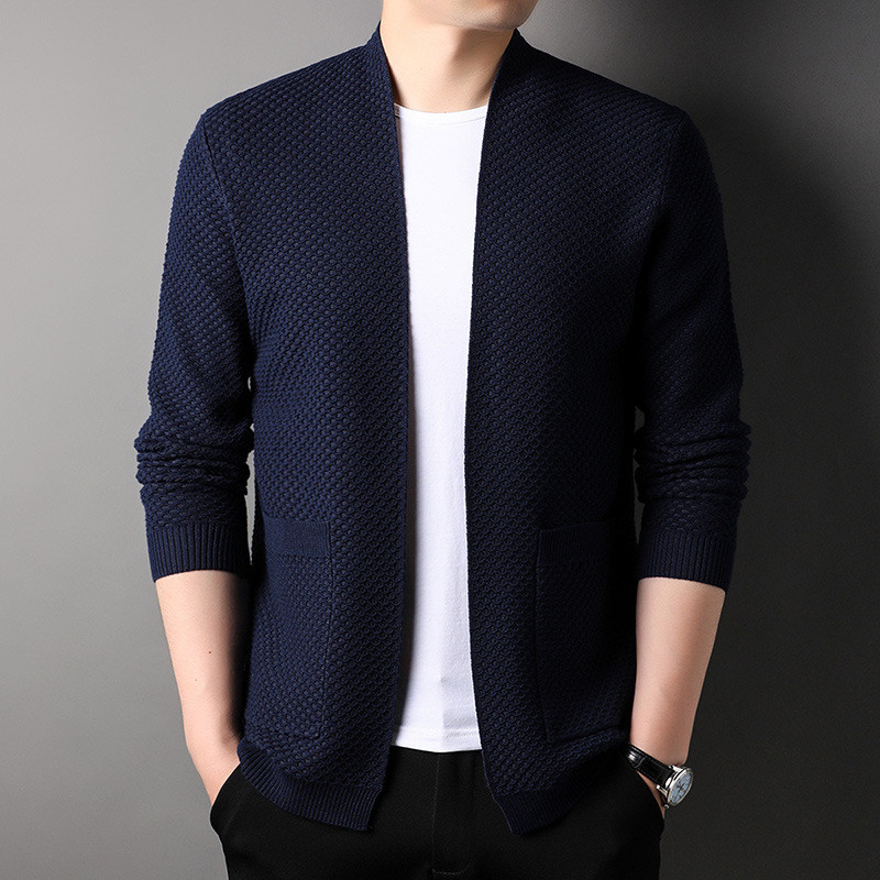 Kevadine sügismood Slim Fit kootud kardigan meeste ühevärviline kampsun mantel Kudumine vabaaja Korea kampsunid meeste ülerõivad