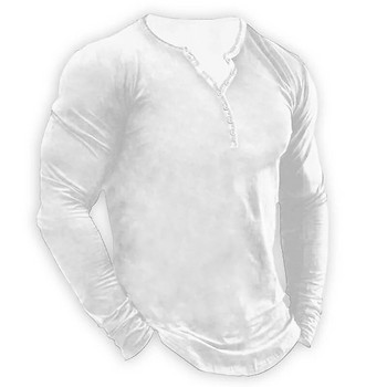 Vintage ανδρικό μπλουζάκι μονόχρωμο γραφικό μπλουζάκι βαμβακερά μπλουζάκια τρισδιάστατη εκτύπωση με μακρύ μανίκι V-λαιμόκοψη Μεγάλα ανδρικά μπλουζάκια
