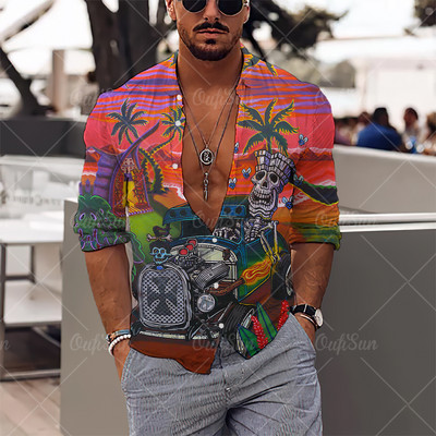 2022. Košulje s 3d printom lubanje Muške košulje dugih rukava Muška odjeća Jesenske košulje za muškarce Ležerna modna ulična odjeća Hip Pop Top na rever