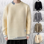 2022. aasta kevad- ja sügisene uus kampsun, meeste Korea versioon Trend kootud põhjaga särk vabaaja kaelusega, mugav topp