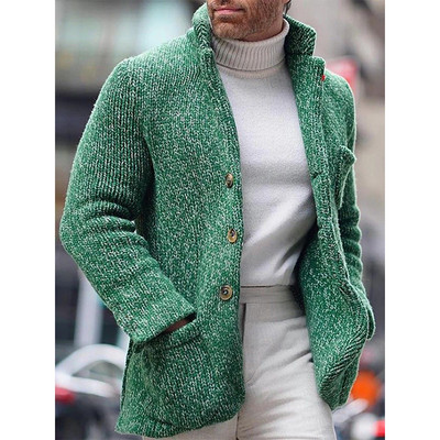 Topla jesen-zima 2023. novi muški pleteni kardigan stojeći ovratnik s dugim rukavima i džepom, modni ležerni kaput, muški pulover