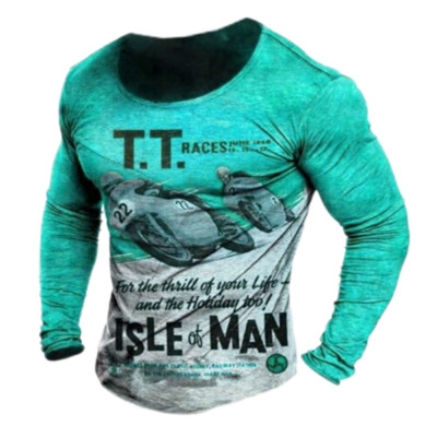 Βαμβακερό vintage ανδρικό μπλουζάκι 3d ρετρό μοτοσικλέτα υπερμεγέθη μπλουζάκι για άντρες Ρούχα ποδηλάτης αγωνιστικό μπλουζάκι μοτοσυκλέτας με μακρυμάνικο μπλουζάκι