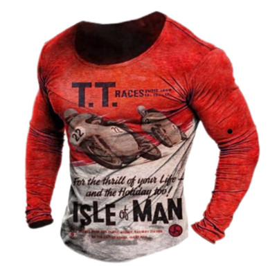 Βαμβακερό vintage ανδρικό μπλουζάκι 3d ρετρό μοτοσικλέτα υπερμεγέθη μπλουζάκι για άντρες Ρούχα ποδηλάτης αγωνιστικό μπλουζάκι μοτοσυκλέτας με μακρυμάνικο μπλουζάκι