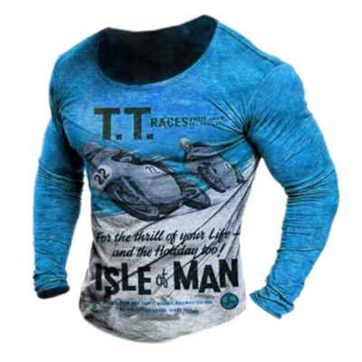 Βαμβακερό vintage ανδρικό μπλουζάκι 3d ρετρό μοτοσικλέτα υπερμεγέθη μπλουζάκι για άντρες Ρούχα ποδηλάτης αγωνιστικό μπλουζάκι μοτοσυκλέτας με μακρυμάνικο μπλουζάκι