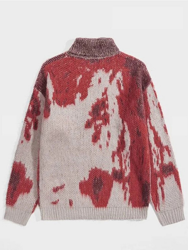 Χειμερινό γυναικείο πουλόβερ ρετρό ζεστό πλεκτό γυναικείο πουλόβερ λεοπάρ με βάση τα ζώα, λευκό με ψηλό λαιμό μεγάλο μανίκι ρούχο Y2K.