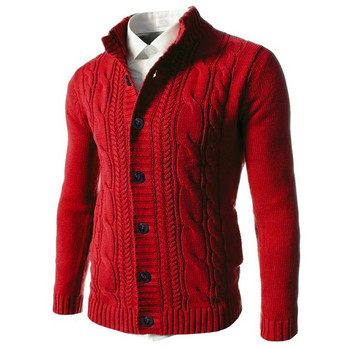 Пуловер с плетена жилетка Мъжки пуловер с еластични копчета Мъжки плетен пуловер Яке Палто с яка с яка и стойка Зимни пуловери Pull Homme 3XL