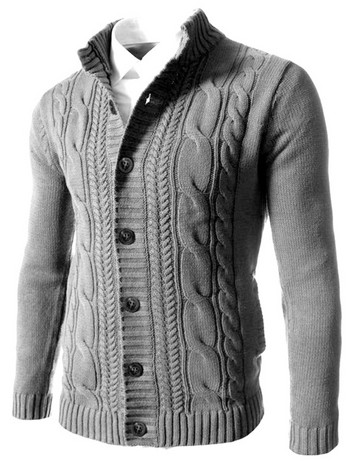 Пуловер с плетена жилетка Мъжки пуловер с еластични копчета Мъжки плетен пуловер Яке Палто с яка с яка и стойка Зимни пуловери Pull Homme 3XL