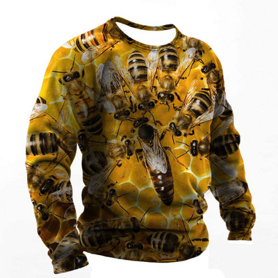 2022. Muške majice s 3d printom Smiješne pčele Ljetna pamučna Harajuku majica dugih rukava Muška ležerna prevelika majica s O-izrezom