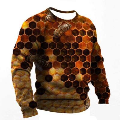 2022. Muške majice s 3d printom Smiješne pčele Ljetna pamučna Harajuku majica dugih rukava Muška ležerna prevelika majica s O-izrezom