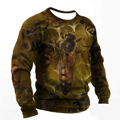 2022. Muške majice s 3d printom Smiješne pčele Ljetna pamučna Harajuku majica dugih rukava Muška ležerna prevelika majica s O-izrezom