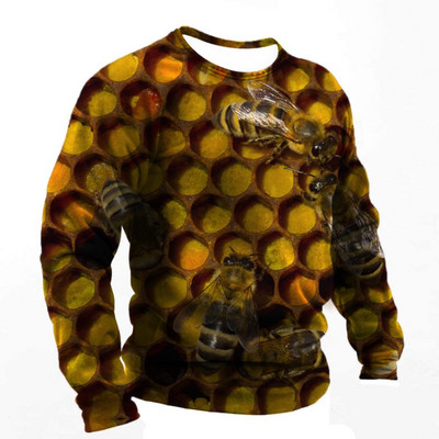 2022. Muške majice s 3d printom Smiješne pčele Ljetna pamučna Harajuku majica dugih rukava Muška ležerna prevelika majica s O-izrezom