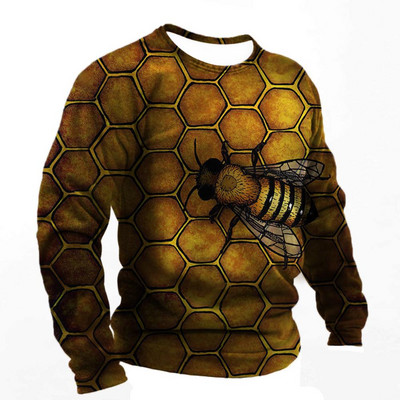 2022. Muške majice s 3d printom Smiješne pčele Ljetna pamučna Harajuku majica dugih rukava Muška ležerna prevelika majica s O-izrezom