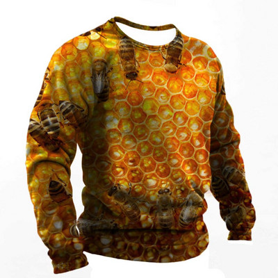 2022. Muške majice s 3d printom Smiješne pčele Ljetna pamučna Harajuku majica dugih rukava Muška ležerna prevelika majica s O-izrezom