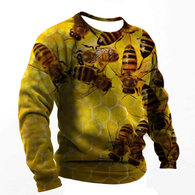 2022. Muške majice s 3d printom Smiješne pčele Ljetna pamučna Harajuku majica dugih rukava Muška ležerna prevelika majica s O-izrezom