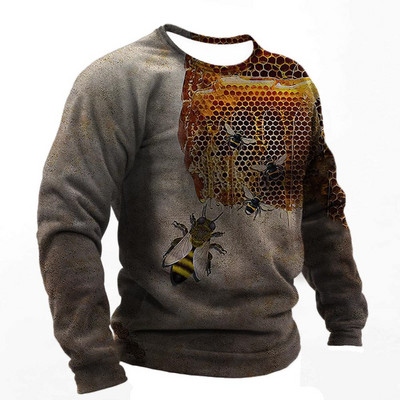 2022. Muške majice s 3d printom Smiješne pčele Ljetna pamučna Harajuku majica dugih rukava Muška ležerna prevelika majica s O-izrezom