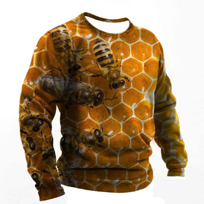 2022. Muške majice s 3d printom Smiješne pčele Ljetna pamučna Harajuku majica dugih rukava Muška ležerna prevelika majica s O-izrezom