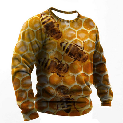 2022. Muške majice s 3d printom Smiješne pčele Ljetna pamučna Harajuku majica dugih rukava Muška ležerna prevelika majica s O-izrezom