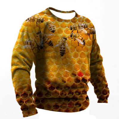 2022. Muške majice s 3d printom Smiješne pčele Ljetna pamučna Harajuku majica dugih rukava Muška ležerna prevelika majica s O-izrezom