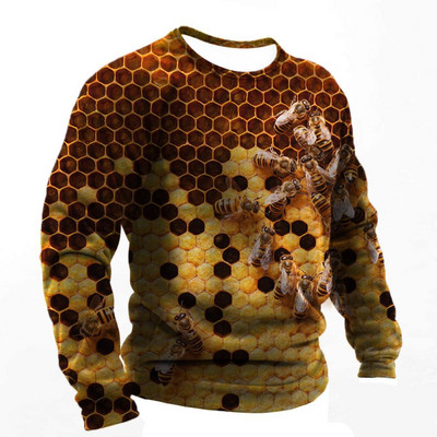 2022. Muške majice s 3d printom Smiješne pčele Ljetna pamučna Harajuku majica dugih rukava Muška ležerna prevelika majica s O-izrezom