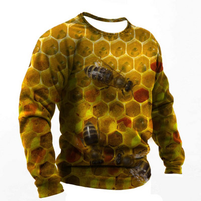 2022. Muške majice s 3d printom Smiješne pčele Ljetna pamučna Harajuku majica dugih rukava Muška ležerna prevelika majica s O-izrezom