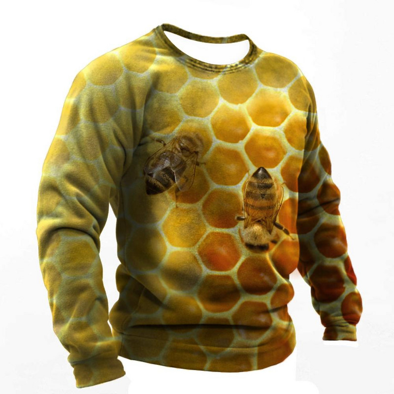 2022. Muške majice s 3d printom Smiješne pčele Ljetna pamučna Harajuku majica dugih rukava Muška ležerna prevelika majica s O-izrezom