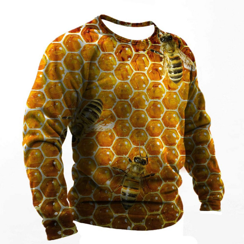 2022. Muške majice s 3d printom Smiješne pčele Ljetna pamučna Harajuku majica dugih rukava Muška ležerna prevelika majica s O-izrezom