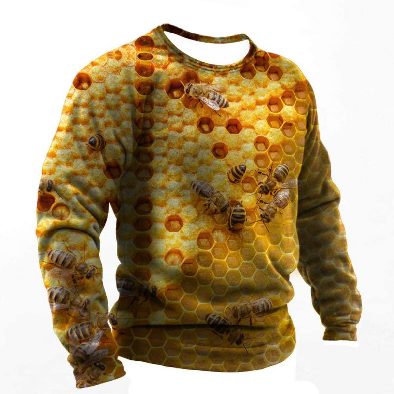 2022. Muške majice s 3d printom Smiješne pčele Ljetna pamučna Harajuku majica dugih rukava Muška ležerna prevelika majica s O-izrezom