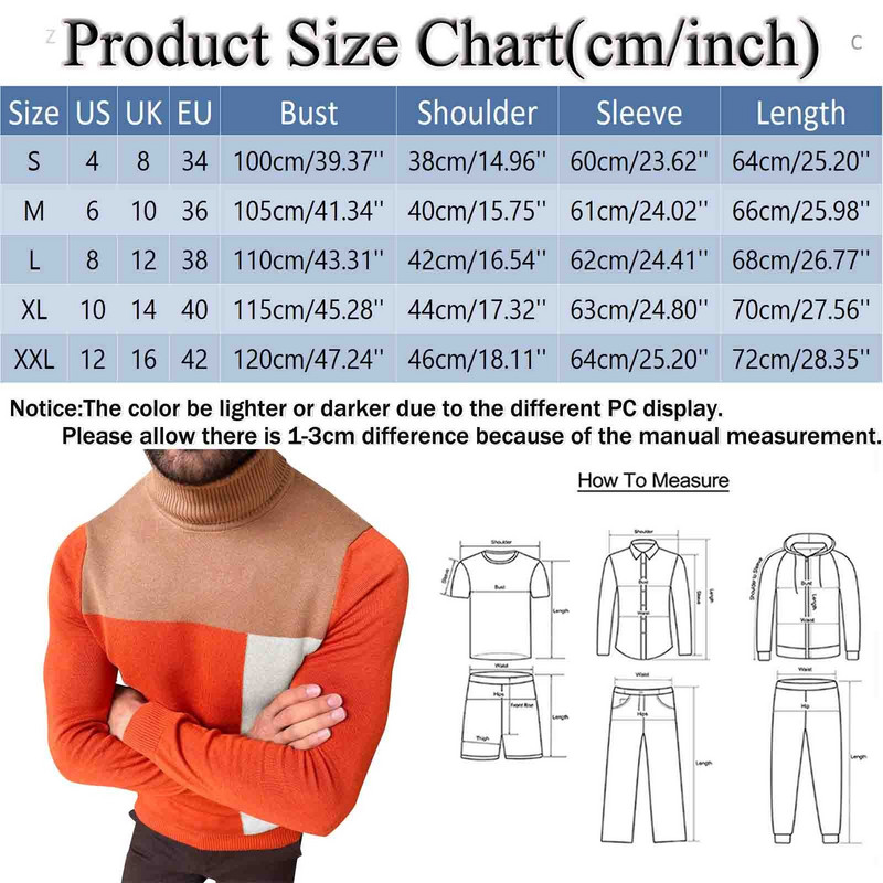 Talvised meeste kaelusega kampsunid oranžid Colorblock õhukesed kootud pulloverid, meeste ühevärvilised vabaaja kampsunid, meeste sügiskudum
