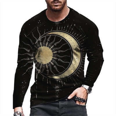 Vintgae Starry Sky Moon Print Suvine Ümarkaelusega meeste T-särk vabaaja pikkade varrukatega ülisuure T-särk Moodne pullover Meeste rõivad