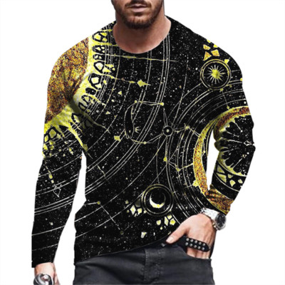 Vintgae Starry Sky Moon Print Suvine Ümarkaelusega meeste T-särk vabaaja pikkade varrukatega ülisuure T-särk Moodne pullover Meeste rõivad
