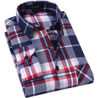 Ανδρικό άνετο μαλακό μακρυμάνικο πουκάμισο Gingham με μονό μπάλωμα καρό πουκάμισο με μονό μανίκι