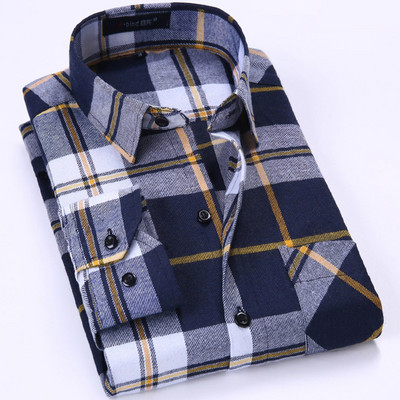 Ανδρικό άνετο μαλακό μακρυμάνικο πουκάμισο Gingham με μονό μπάλωμα καρό πουκάμισο με μονό μανίκι