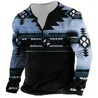 Ανδρικά μακρυμάνικα μπλουζάκια Vinatge Color Block 3D Print Ανοιξιάτικα μπλουζάκια με κουμπιά από βαμβακερό άνοιξη - Φαρδιά μπλουζάκια Casual Tees Υπερμεγέθη μπλουζάκια 5XL