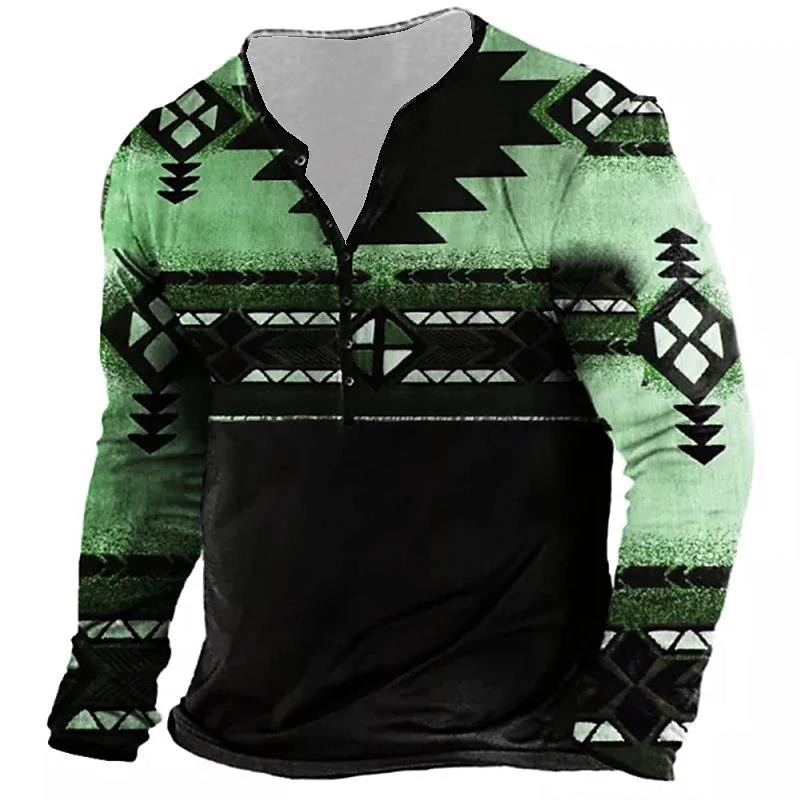 Ανδρικά μακρυμάνικα μπλουζάκια Vinatge Color Block 3D Print Ανοιξιάτικα μπλουζάκια με κουμπιά από βαμβακερό άνοιξη - Φαρδιά μπλουζάκια Casual Tees Υπερμεγέθη μπλουζάκια 5XL